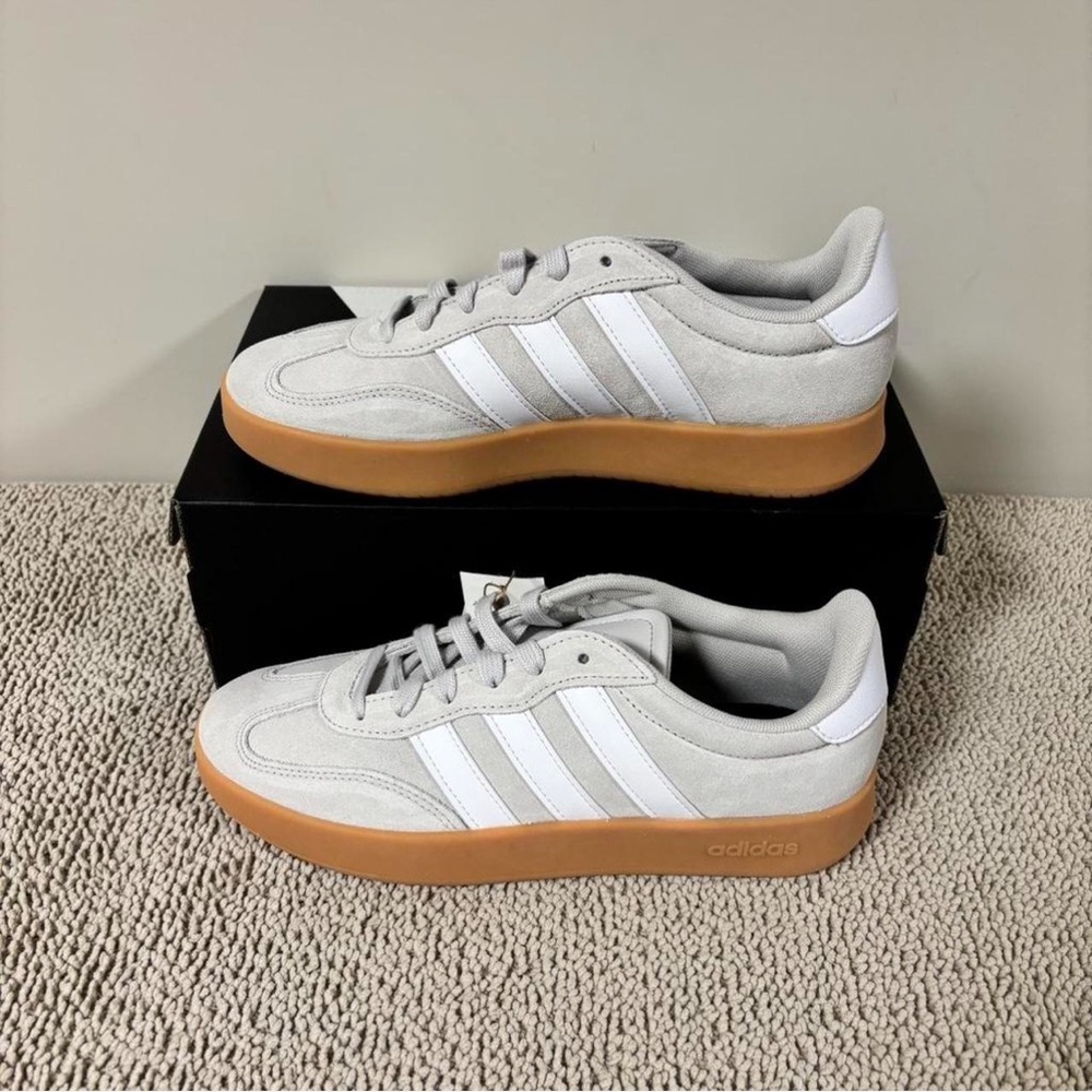 Adidas Men's Gray and White Barreda Sneakers with Tan Sole